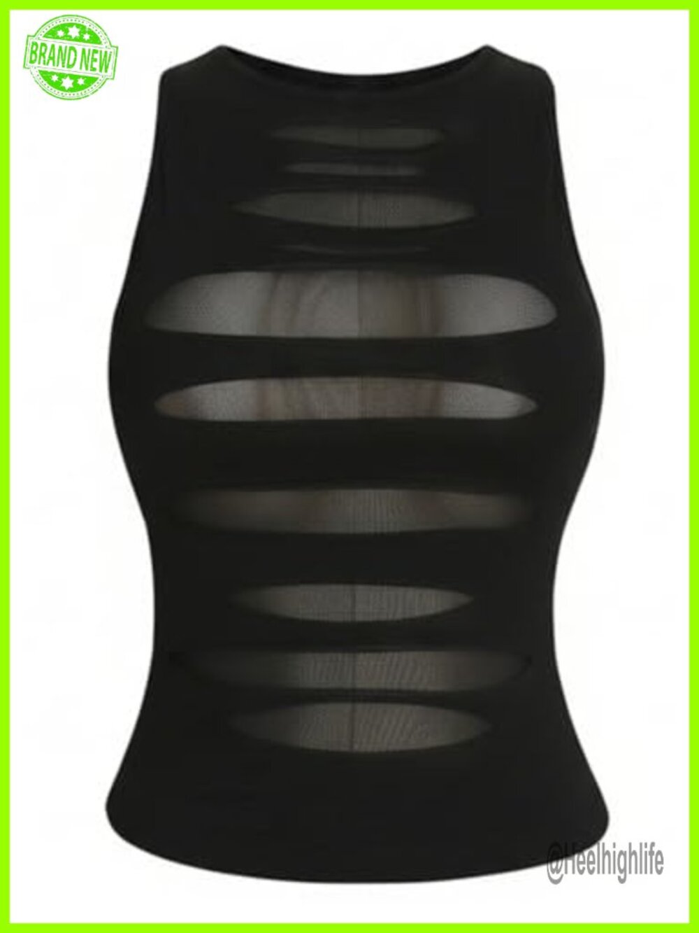 Plus Size Punk Rock Mesh Tank Top Cut Out Sleeveless Crop Top, Viscose Blend